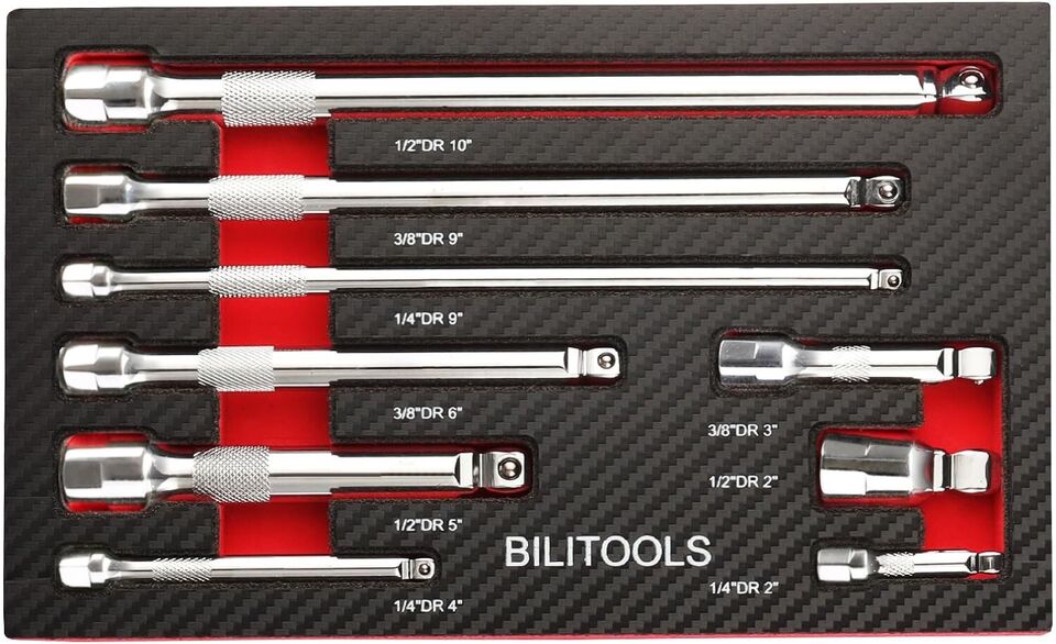 9 pc wobble extension bar 1/2" 3/8" 1/4"